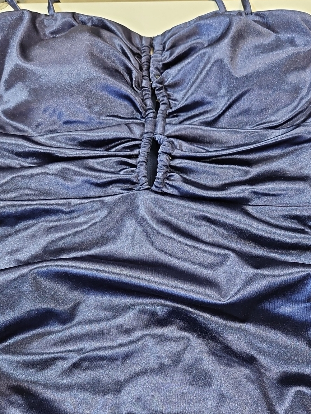 Size L Jr. 9-11-13 navy high shine ruched bodycon dress by Speechless NWT - Picture 13 of 13